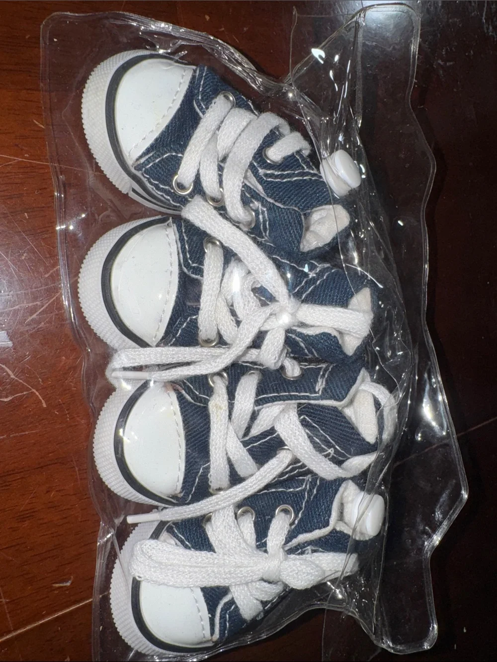 Navy & White denim Dog Sneakers set of 4 Shoes - Casual Lace-Up Pet Footwear